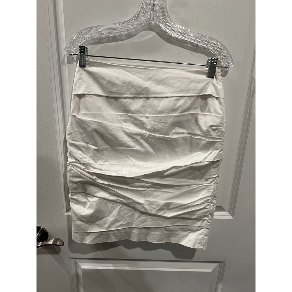 White House Black Market Womens Mini Skirt Ruched Tiered White Size 6